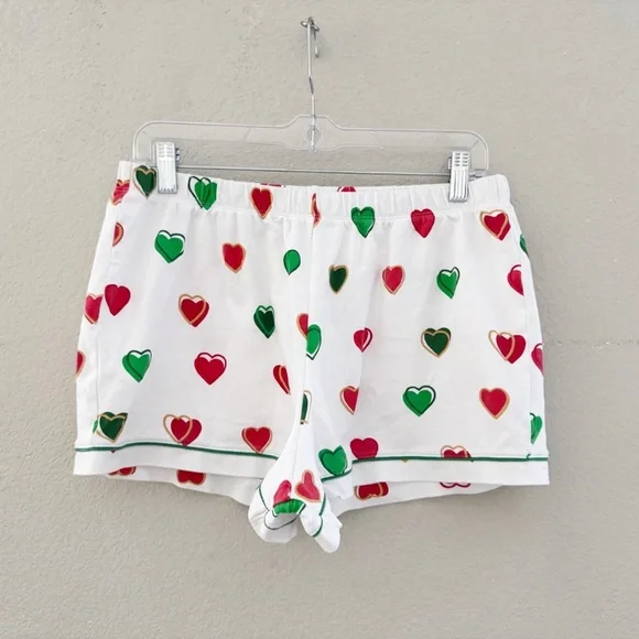 Roller Rabbit Big Holiday Hearts Pajama Short Set Large Green Red Pima Cotton - Picture 6 of 8